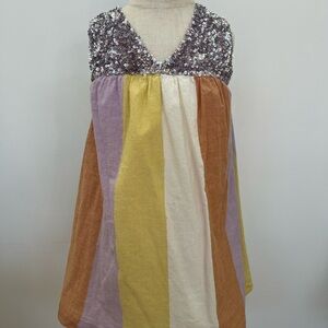 Pink Chicken Sequin Multicolor Striped Kids Dress